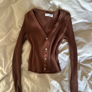 Brown Button Down Ribbed Shirt